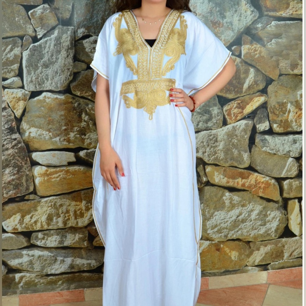 NWT Authentic Moroccan Caftan Black Gold Embroidered Kaftan Cover Up Long Dress